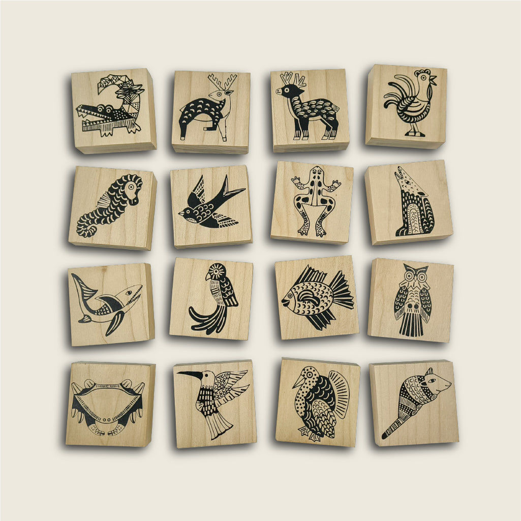 Set of 16 rubber stamps / various animals
