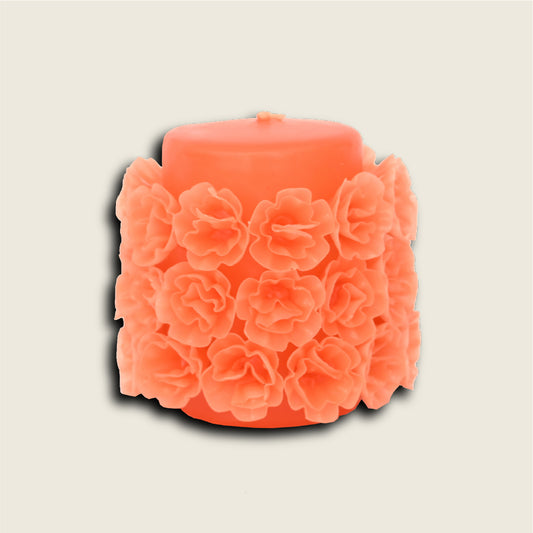 Vela cilíndrica con flores / salmón